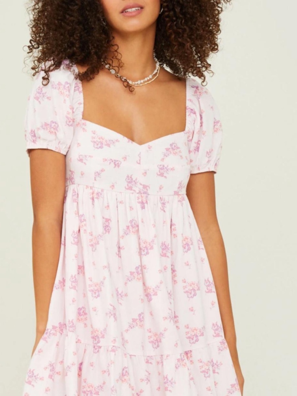 Altar’d State Women’s Babydoll Pink chiffon Puff-Sleeve Mini Dress Med NWOT